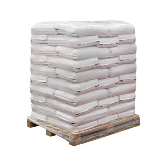 Stack of white paper bags on wooden pallet