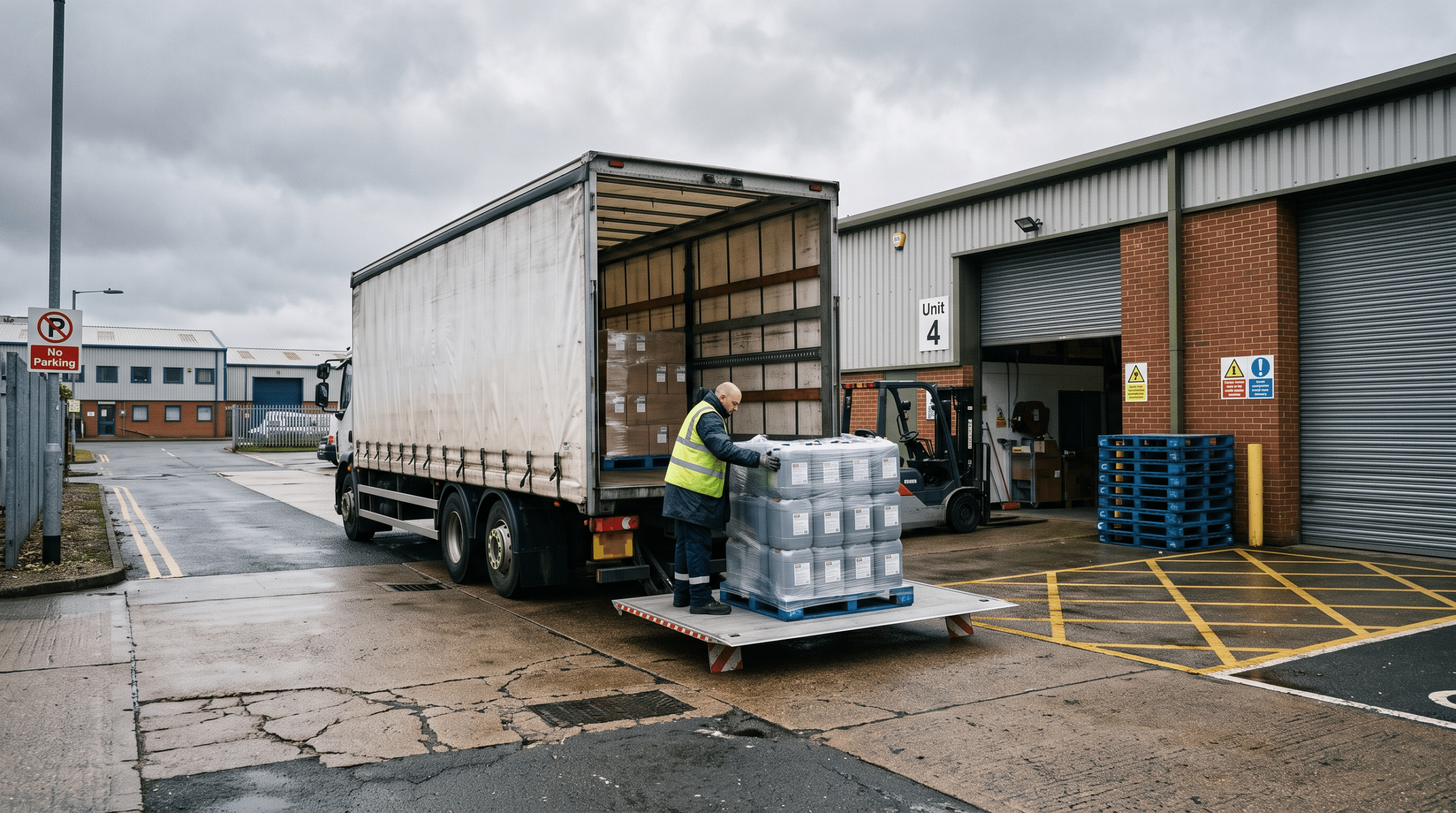 EasychemTrade | Chemical Delivery in the UK: What Businesses Should Expect Chemical delivery in the UK arriving on a pallet at industrial premises