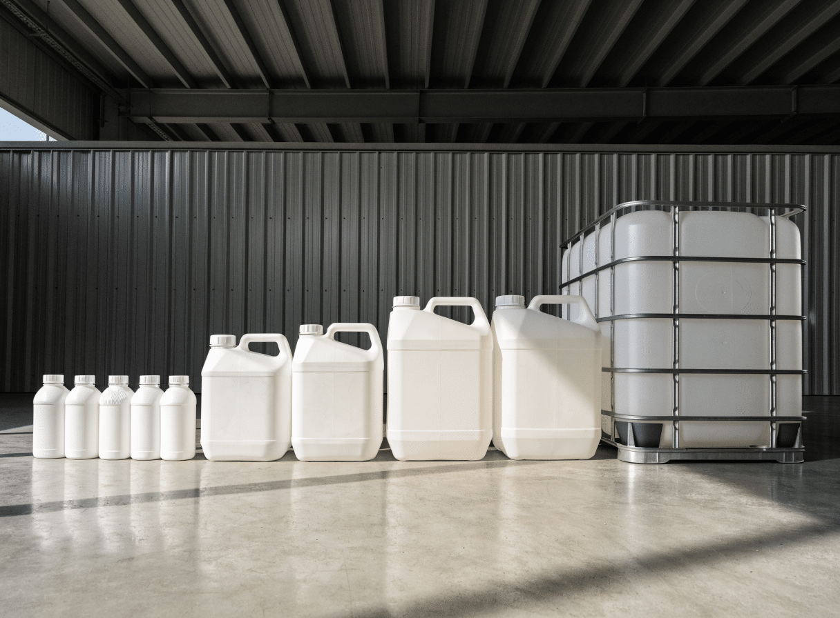 Chemical pack sizes from small containers to bulk IBC